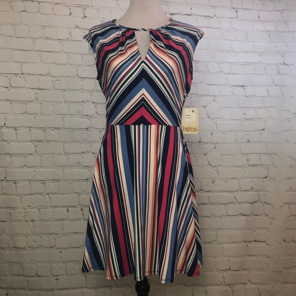 Striped Chevron Keyhole Skater Dress